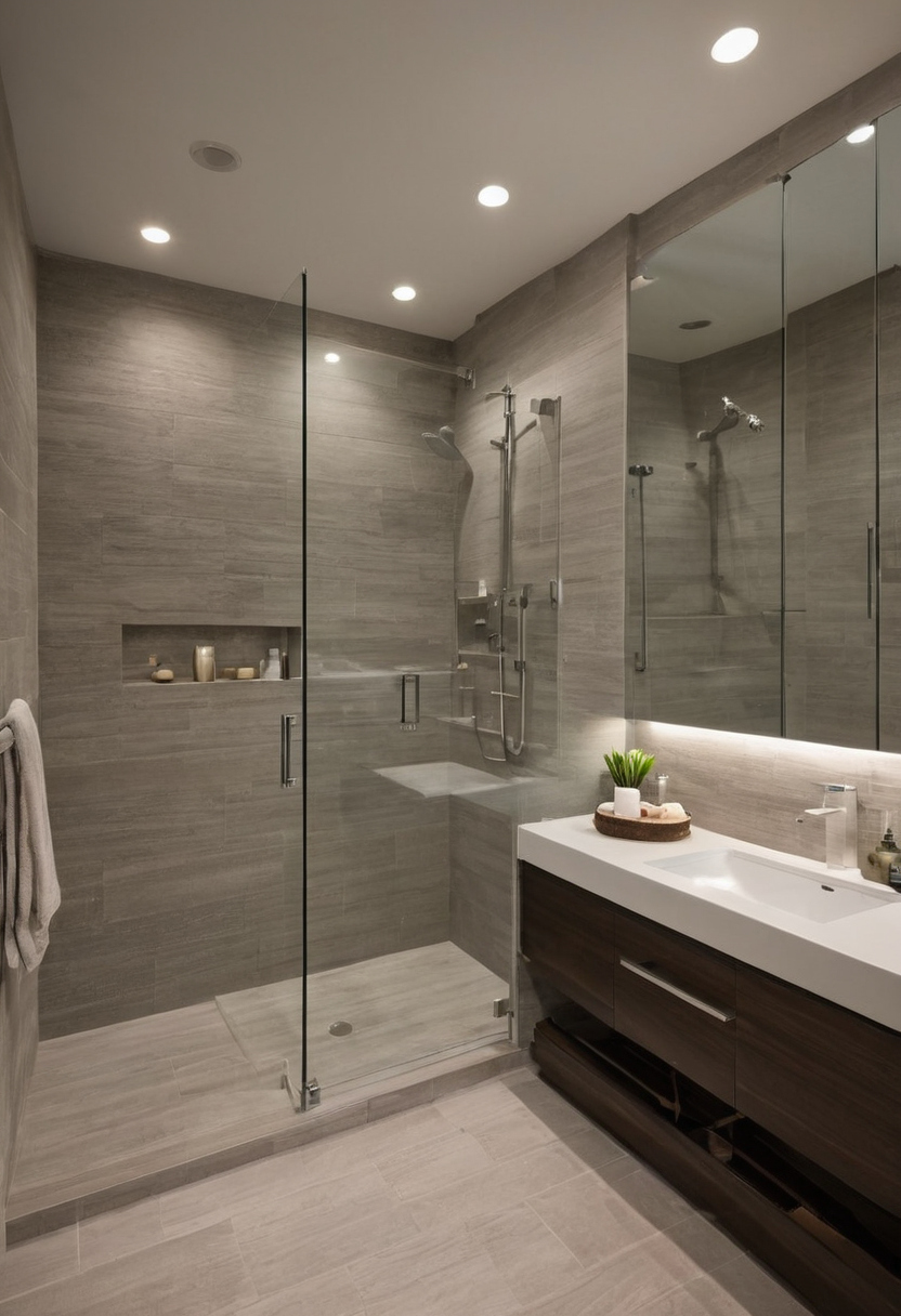 What is the correct order for a bathroom remodel shown in a luxury residential interior